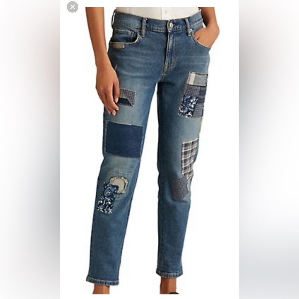 RALPH LAUREN SIZE 6 patchwork blue denim midrise like new loose fit